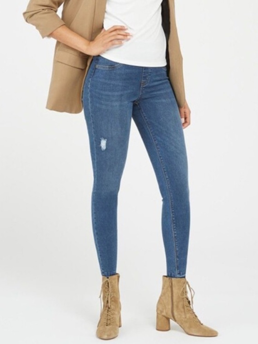 NWT Spanx Distressed Ankle Skinny Jeans Medium Wash SZ M